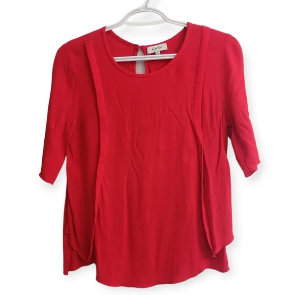 Aritzia Babaton Half Sleeve Red Crepe Blouse with Side Slits Small - Picture 16 of 16